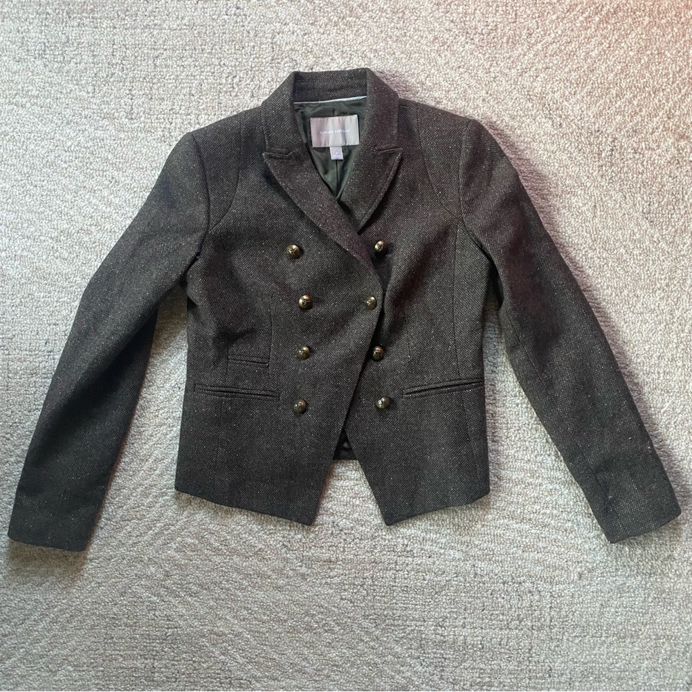 Banana Republic Dark Green Tweed Double-Breasted Blazer